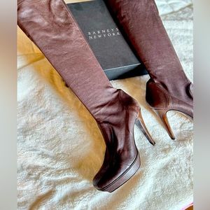 Barnes New York Napa Heeled Platform Leather Brown Size 10 US Made in Italy